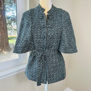 Fleur Wood Anthropologie Tweed Capelet Jacket Womens MP Belted Business Charming